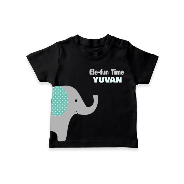 Ele-Fun Time – Personalised Kids T-Shirt - BLACK - 0-5 Months Old (Chest 17")