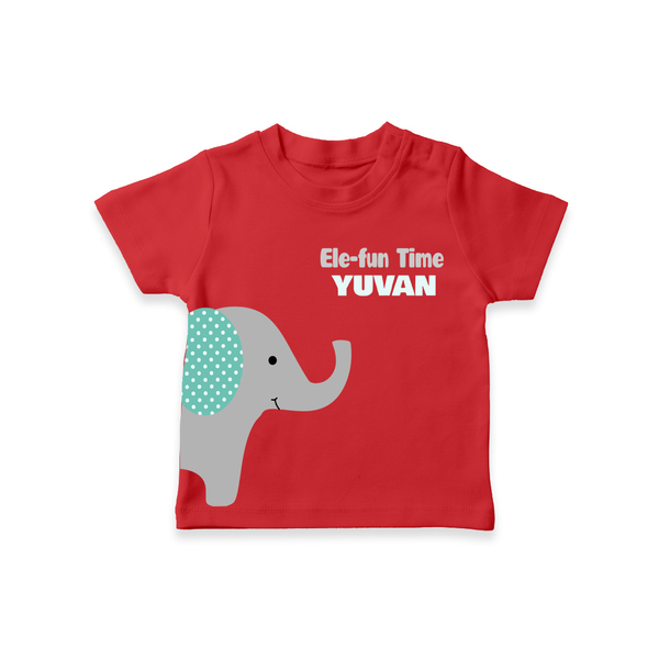 Ele-Fun Time – Personalised Kids T-Shirt - RED - 0-5 Months Old (Chest 17")