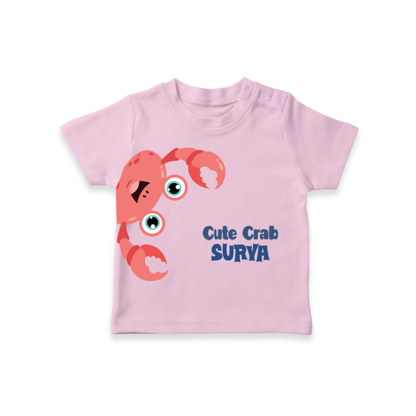 Cute Crab – Personalised Kids T-Shirt - BABY PINK - 0-5 Months Old (Chest 17")