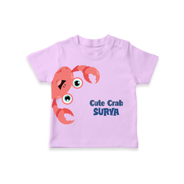 Cute Crab – Personalised Kids T-Shirt - LILAC - 0-5 Months Old (Chest 17")