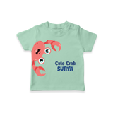 Cute Crab – Personalised Kids T-Shirt - MINT GREEN - 0-5 Months Old (Chest 17")