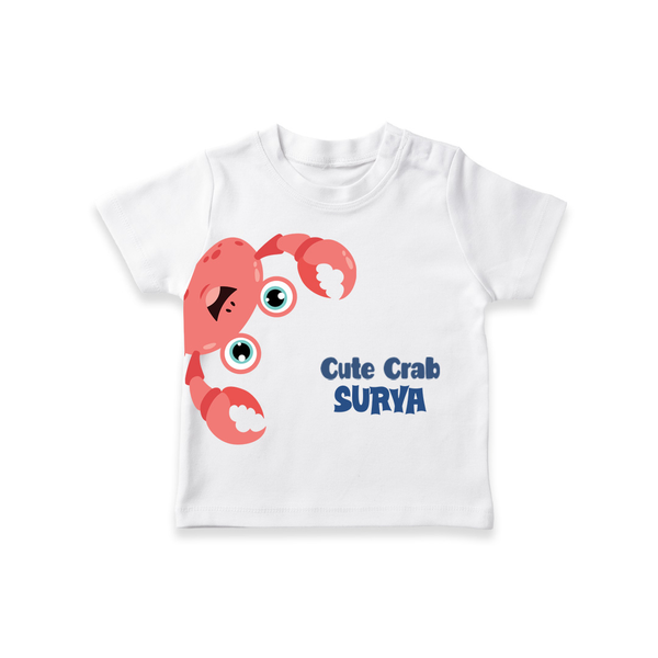 Cute Crab – Personalised Kids T-Shirt - WHITE - 0-5 Months Old (Chest 17")