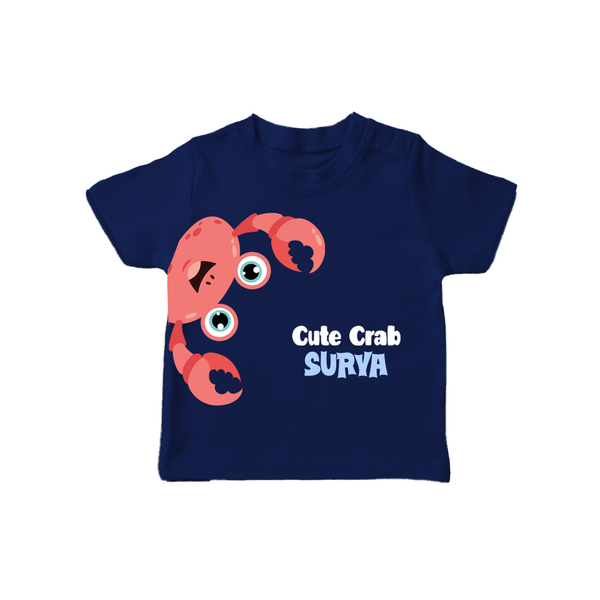 Cute Crab – Personalised Kids T-Shirt - NAVY BLUE - 0-5 Months Old (Chest 17")