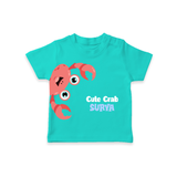 Cute Crab – Personalised Kids T-Shirt - TEAL - 0-5 Months Old (Chest 17")
