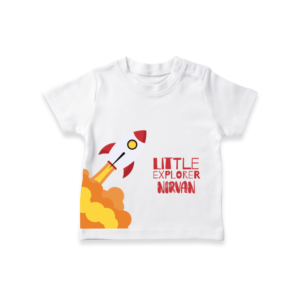 Little Explorer Rocket – Personalised Kids T-Shirt - WHITE - 0-5 Months Old (Chest 17")