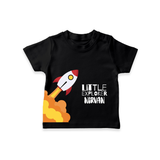 Little Explorer Rocket – Personalised Kids T-Shirt - BLACK - 0-5 Months Old (Chest 17")