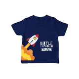Little Explorer Rocket – Personalised Kids T-Shirt - NAVY BLUE - 0-5 Months Old (Chest 17")