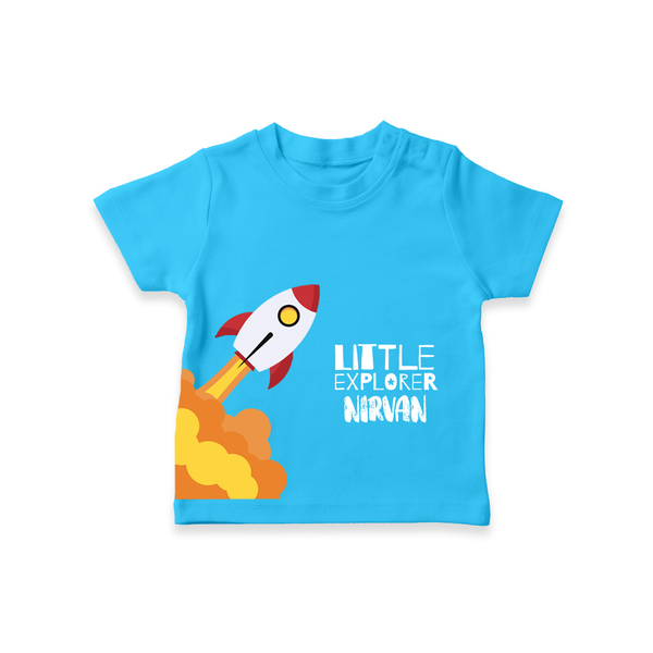 Little Explorer Rocket – Personalised Kids T-Shirt - SKY BLUE - 0-5 Months Old (Chest 17")