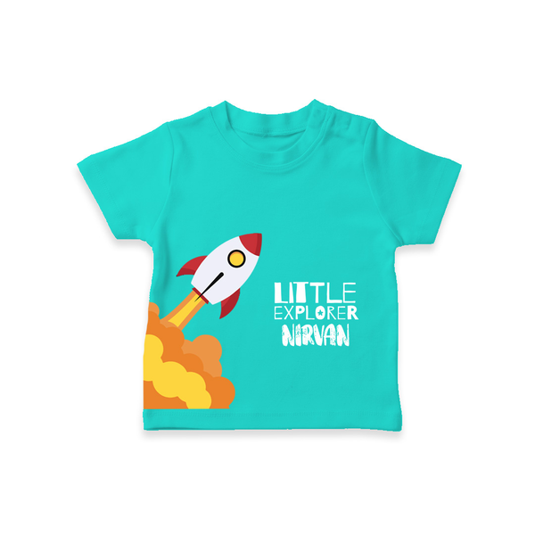 Little Explorer Rocket – Personalised Kids T-Shirt - TEAL - 0-5 Months Old (Chest 17")