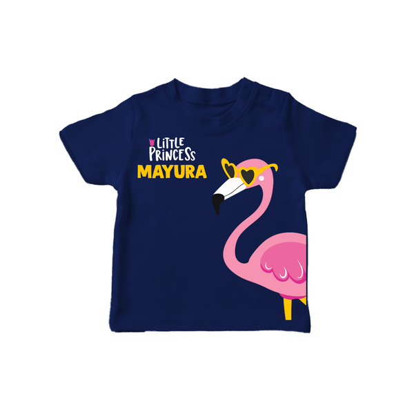 Little Princess Flamingo – Personalised Kids T-Shirt - NAVY BLUE - 0-5 Months Old (Chest 17")