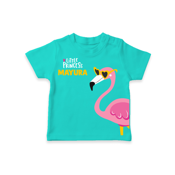 Little Princess Flamingo – Personalised Kids T-Shirt - TEAL - 0-5 Months Old (Chest 17")