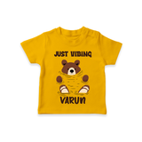 Just Vibing Bear – Personalised Kids T-Shirt - CHROME YELLOW - 0-5 Months Old (Chest 17")