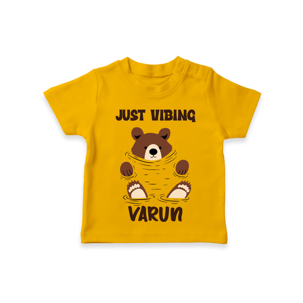 Just Vibing Bear – Personalised Kids T-Shirt - CHROME YELLOW - 0-5 Months Old (Chest 17")
