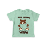 Just Vibing Bear – Personalised Kids T-Shirt - MINT GREEN - 0-5 Months Old (Chest 17")