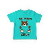 Just Vibing Bear – Personalised Kids T-Shirt - TEAL - 0-5 Months Old (Chest 17")