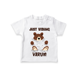 Just Vibing Bear – Personalised Kids T-Shirt - WHITE - 0-5 Months Old (Chest 17")