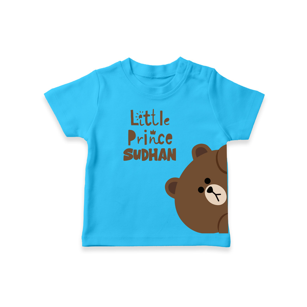 Little Prince Bear – Personalised Kids T-Shirt - SKY BLUE - 0-5 Months Old (Chest 17")