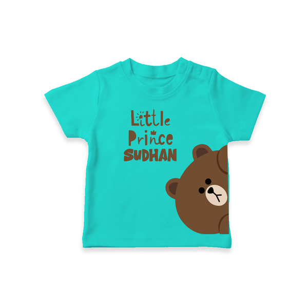 Little Prince Bear – Personalised Kids T-Shirt - TEAL - 0-5 Months Old (Chest 17")