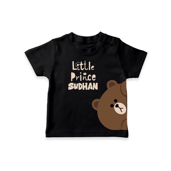 Little Prince Bear – Personalised Kids T-Shirt - BLACK - 0-5 Months Old (Chest 17")