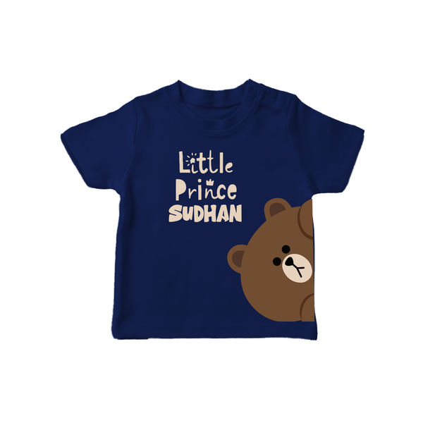 Little Prince Bear – Personalised Kids T-Shirt - NAVY BLUE - 0-5 Months Old (Chest 17")