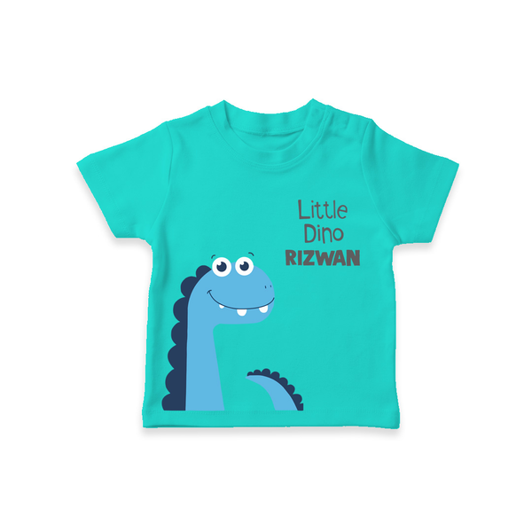 Little Dino – Personalised Kids T-Shirt - TEAL - 0-5 Months Old (Chest 17")