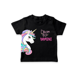 Dream Big Unicorn – Personalised Kids T-Shirt - BLACK - 0-5 Months Old (Chest 17")