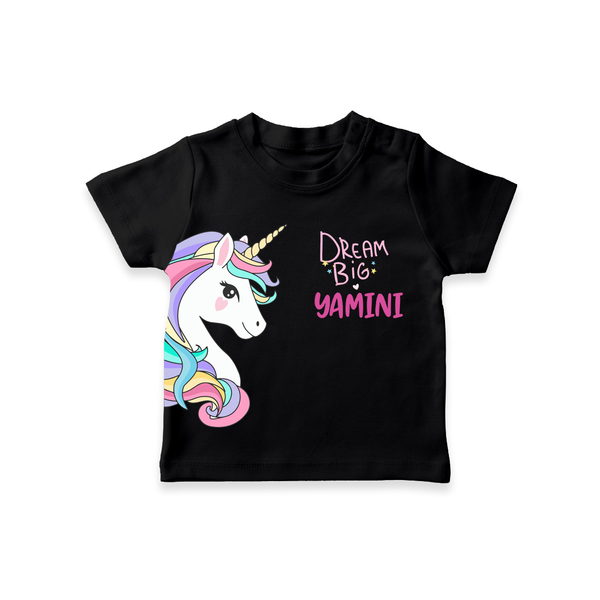 Dream Big Unicorn – Personalised Kids T-Shirt - BLACK - 0-5 Months Old (Chest 17")
