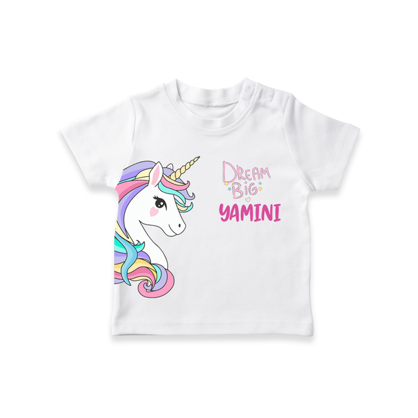 Dream Big Unicorn – Personalised Kids T-Shirt - WHITE - 0-5 Months Old (Chest 17")