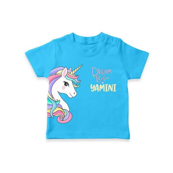 Dream Big Unicorn – Personalised Kids T-Shirt - SKY BLUE - 0-5 Months Old (Chest 17")