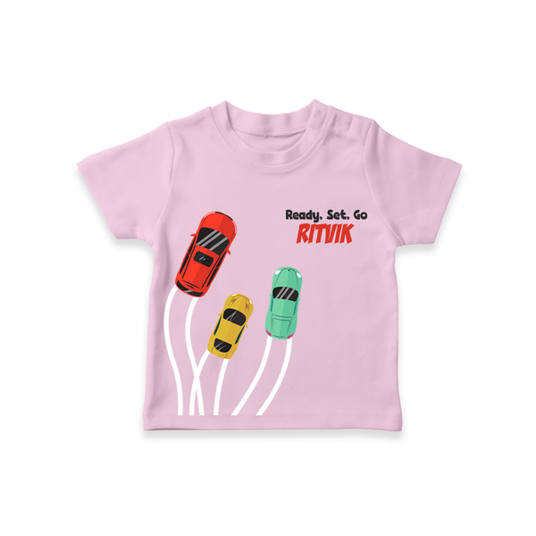 Ready, Set, Go – Personalised Kids T-Shirt - BABY PINK - 0-5 Months Old (Chest 17")