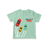 Ready, Set, Go – Personalised Kids T-Shirt - MINT GREEN - 0-5 Months Old (Chest 17")
