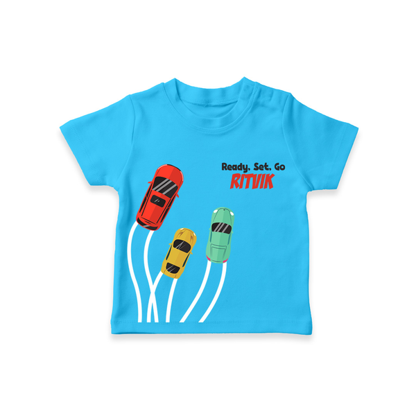Ready, Set, Go – Personalised Kids T-Shirt - SKY BLUE - 0-5 Months Old (Chest 17")