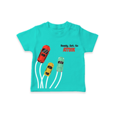 Ready, Set, Go – Personalised Kids T-Shirt - TEAL - 0-5 Months Old (Chest 17")