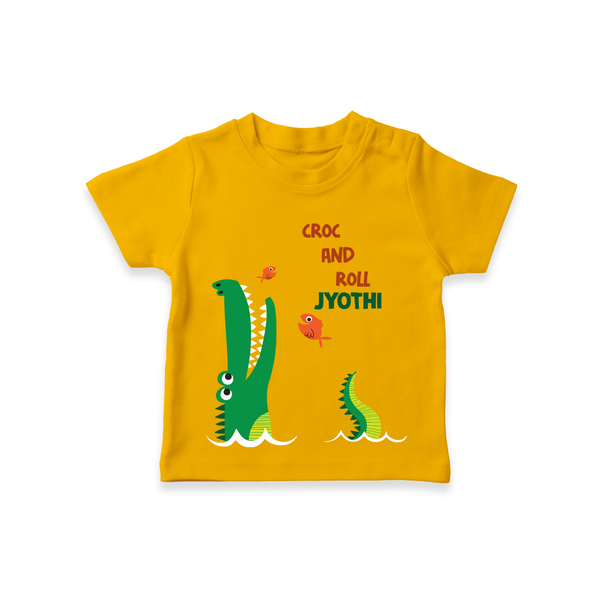 Croc & Roll – Personalised Kids T-Shirt - CHROME YELLOW - 0-5 Months Old (Chest 17")