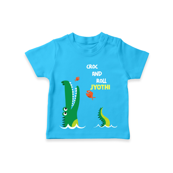 Croc & Roll – Personalised Kids T-Shirt - TEAL - 0-5 Months Old (Chest 17")