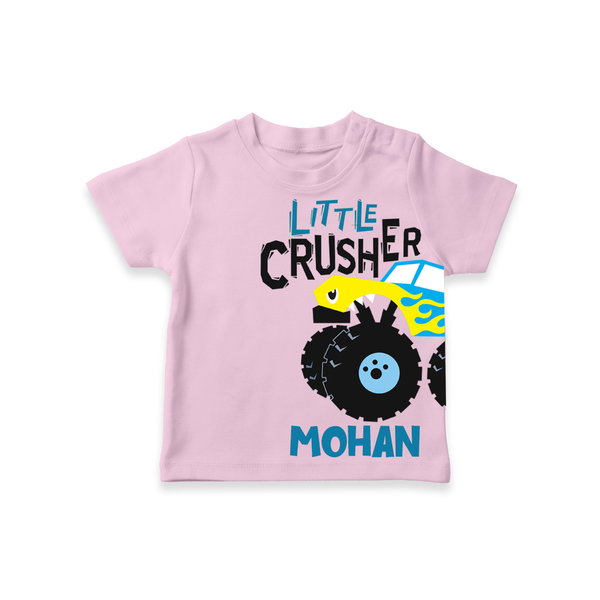Little Crusher Truck – Personalised Kids T-Shirt - BABY PINK - 0-5 Months Old (Chest 17")