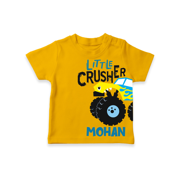 Little Crusher Truck – Personalised Kids T-Shirt - CHROME YELLOW - 0-5 Months Old (Chest 17")