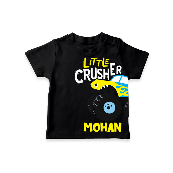Little Crusher Truck – Personalised Kids T-Shirt - BLACK - 0-5 Months Old (Chest 17")