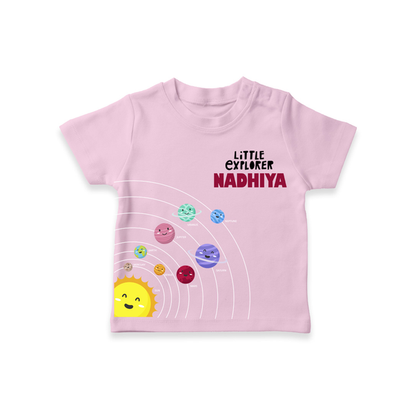Little Explorer Solar System – Personalised Kids T-Shirt - BABY PINK - 0-5 Months Old (Chest 17")