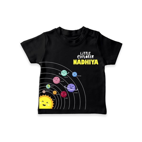 Little Explorer Solar System – Personalised Kids T-Shirt - BLACK - 0-5 Months Old (Chest 17")