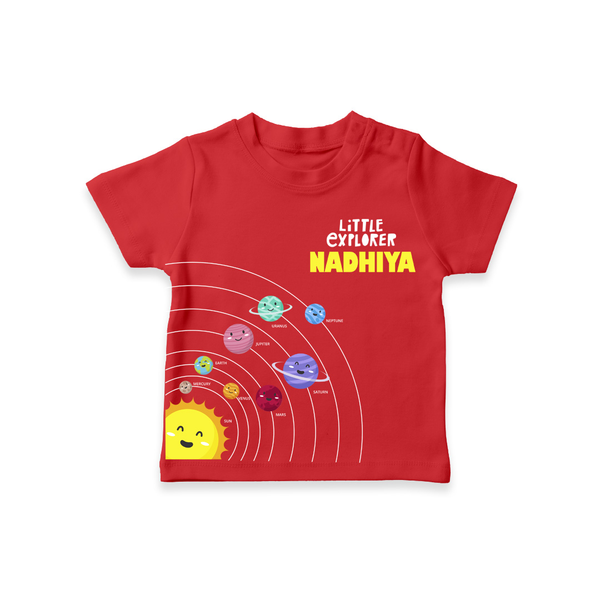 Little Explorer Solar System – Personalised Kids T-Shirt - RED - 0-5 Months Old (Chest 17")