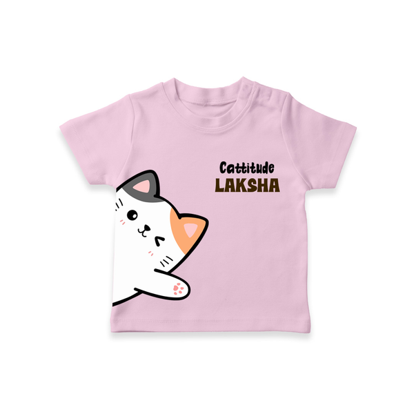 Cattitude – Personalised Kids T-Shirt - BABY PINK - 0-5 Months Old (Chest 17")