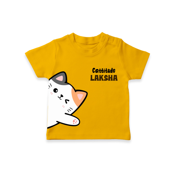 Cattitude – Personalised Kids T-Shirt - CHROME YELLOW - 0-5 Months Old (Chest 17")