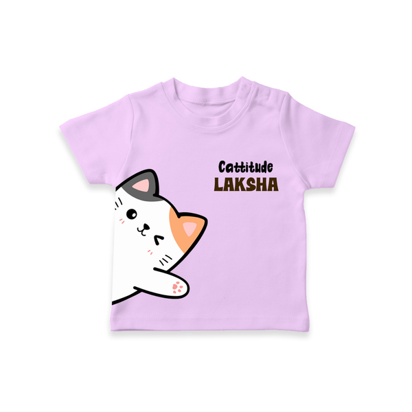 Cattitude – Personalised Kids T-Shirt - LILAC - 0-5 Months Old (Chest 17")