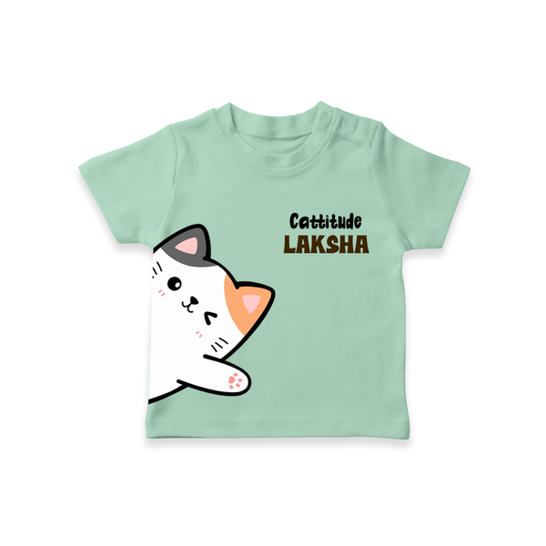 Cattitude – Personalised Kids T-Shirt - MINT GREEN - 0-5 Months Old (Chest 17")