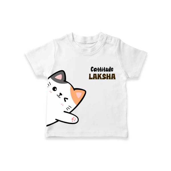 Cattitude – Personalised Kids T-Shirt - WHITE - 0-5 Months Old (Chest 17")