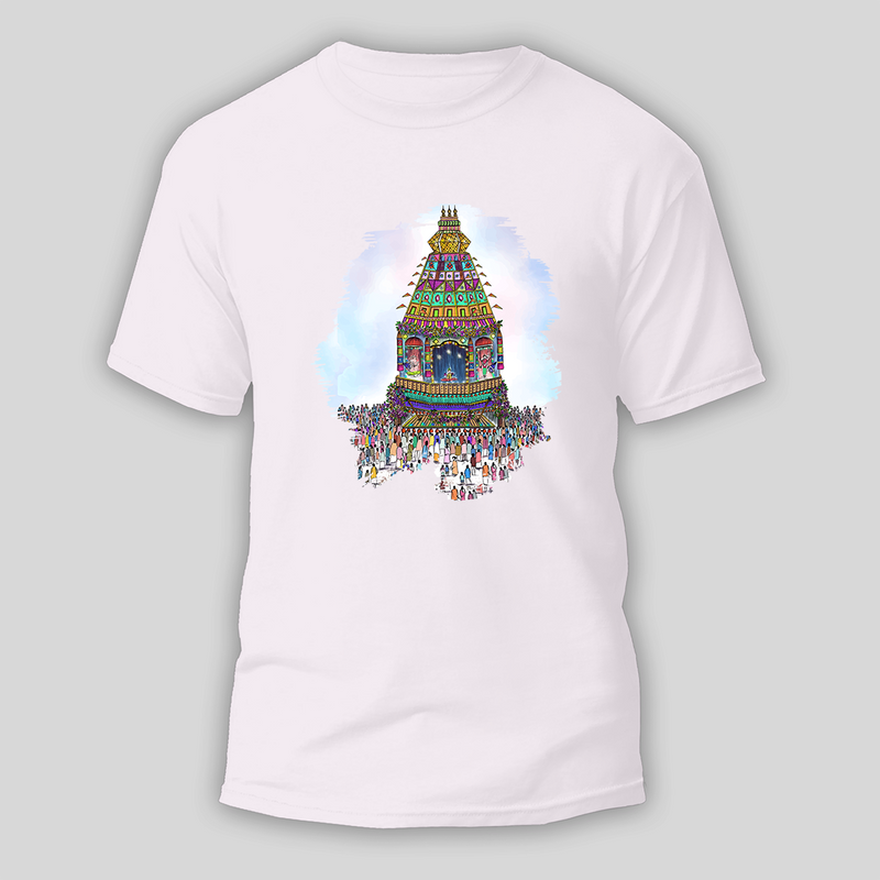 Koniamman Ther Thiruvizha Celebrations - Koniamman Themed Tshirt For Adults - WHITE - S (Chest 19")