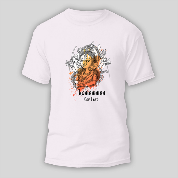 Koniamman Therottam, The Spirit of Tradition - Koniamman Themed Tshirt For Adults - WHITE - S (Chest 19")