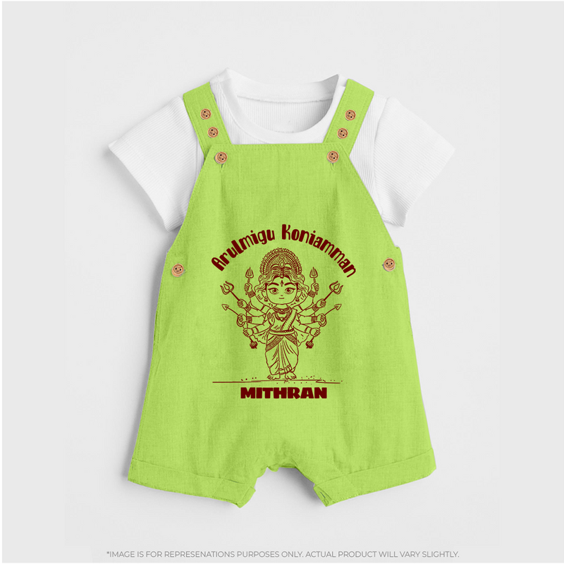 Arulmigu Koniamman - Customized Dungaree Set For Kids With Name - GREEN - 0 - 5 Months Old (Chest 18")