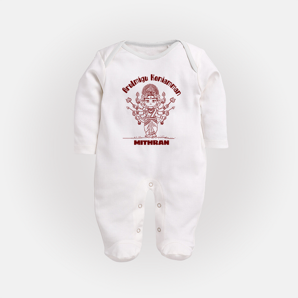 Arulmigu Koniamman - Customized Sleep Suit For Babies With Name - WHITE - New Born (Chest 7.5")